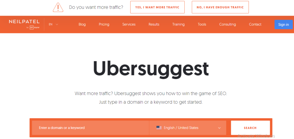 Ubersuggest free SEO tool