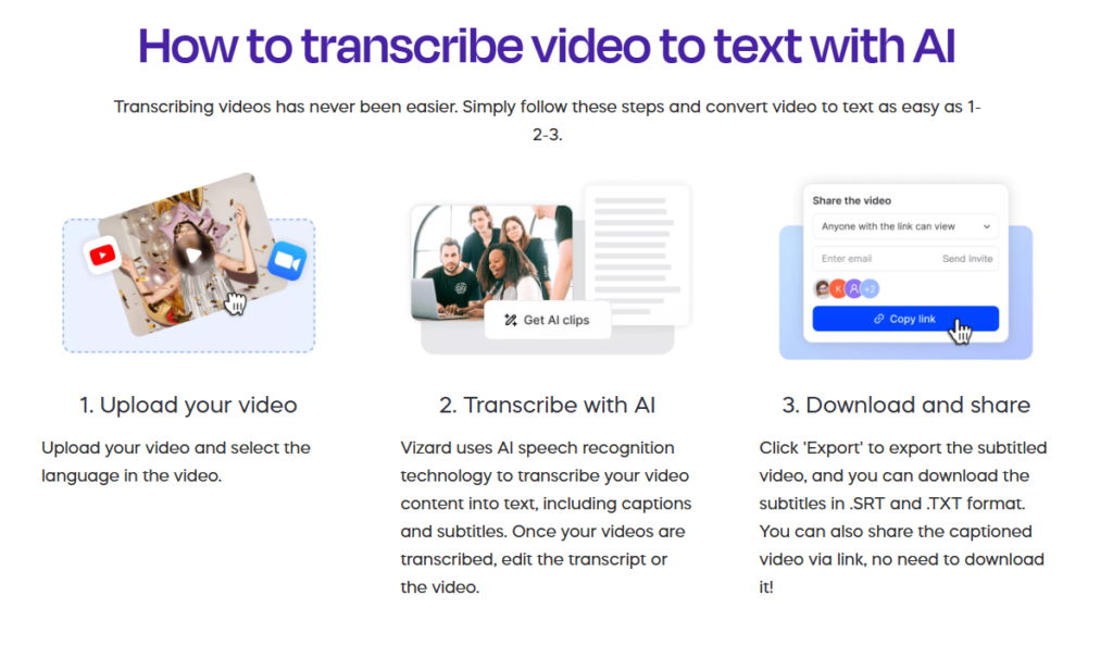 How to transcribe video to text with Vizard AI