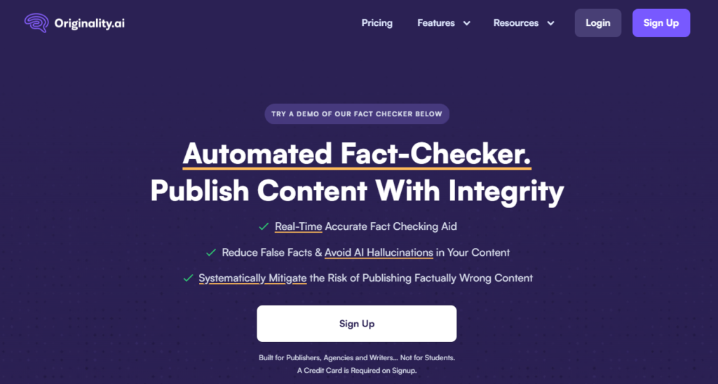 Originality Automated Fact-Checker