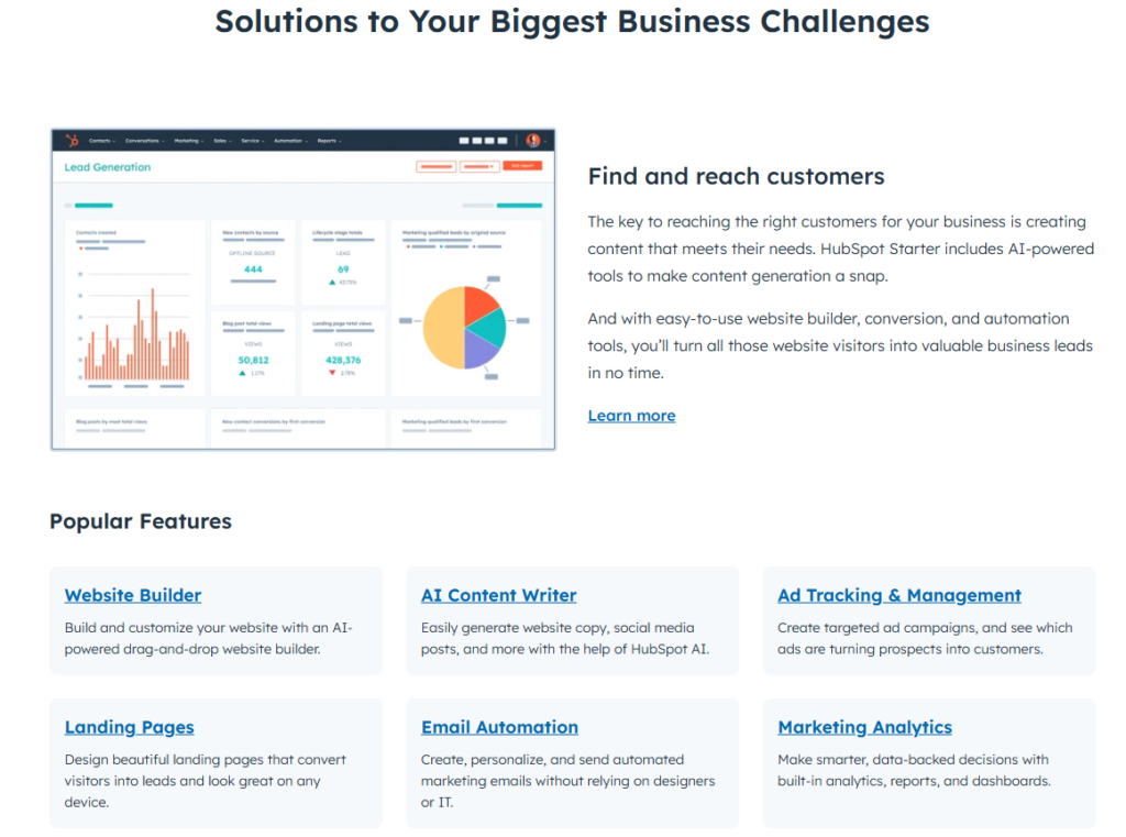 Features of the HubSpot Starter Customer Platform